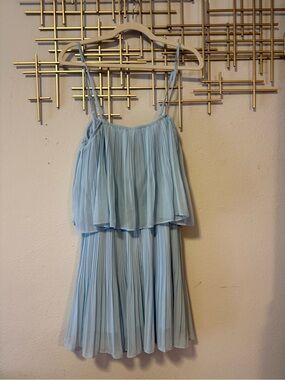 Baby Blue Pleated Chiffon Dress |